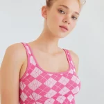 Diamond Patterned Sports Undershirt Beige Pink