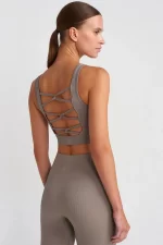 Herringbone Patterned Cross Strap Sports Bra Mahlep Powder