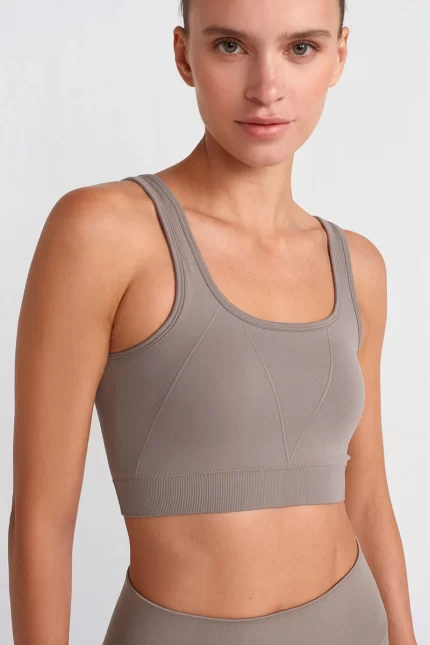 Herringbone Patterned Cross Strap Sports Bra Mahlep Powder
