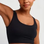 Herringbone Patterned Cross Strap Sports Bra Black