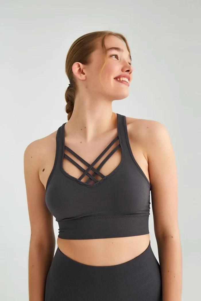 Come up Piping Detailed Sports Bra Anthracite sportmaze