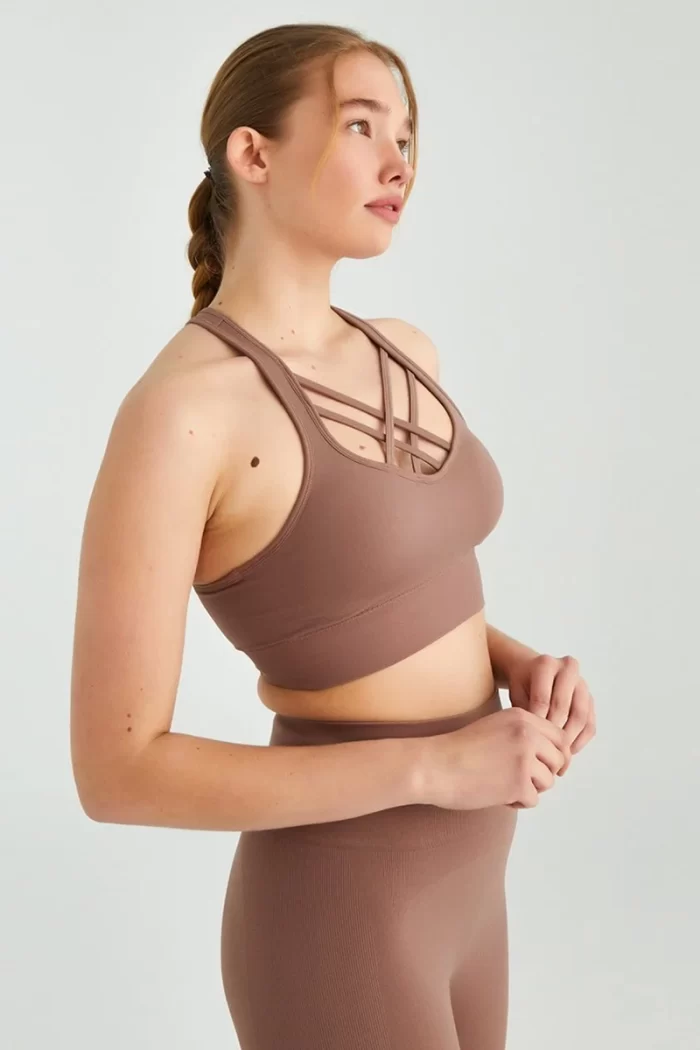 Come up Piping Detailed Sports Bra Milky Coffee sportmaze