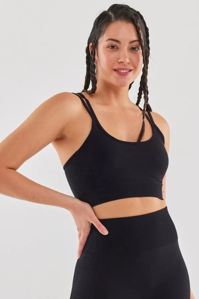 Come up Double Strap Sports Bra Black