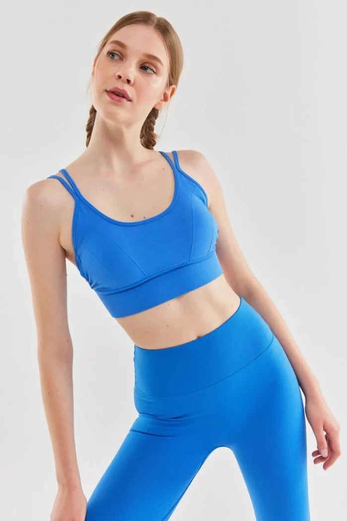 Come up Rope Strap Detailed Sports Bra Mediterranean Blue