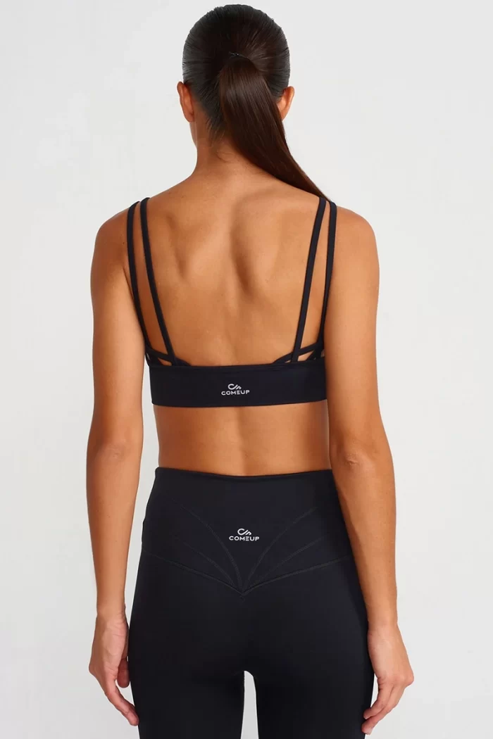 Come up Rope Strap Detailed Sports Bra Black sportmaze