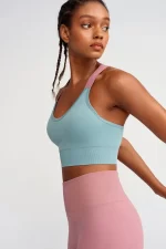Colorful Strappy Sports Bra Blue Rose
