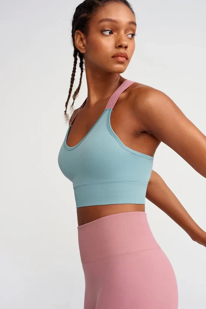 Colorful Strappy Sports Bra Blue Rose