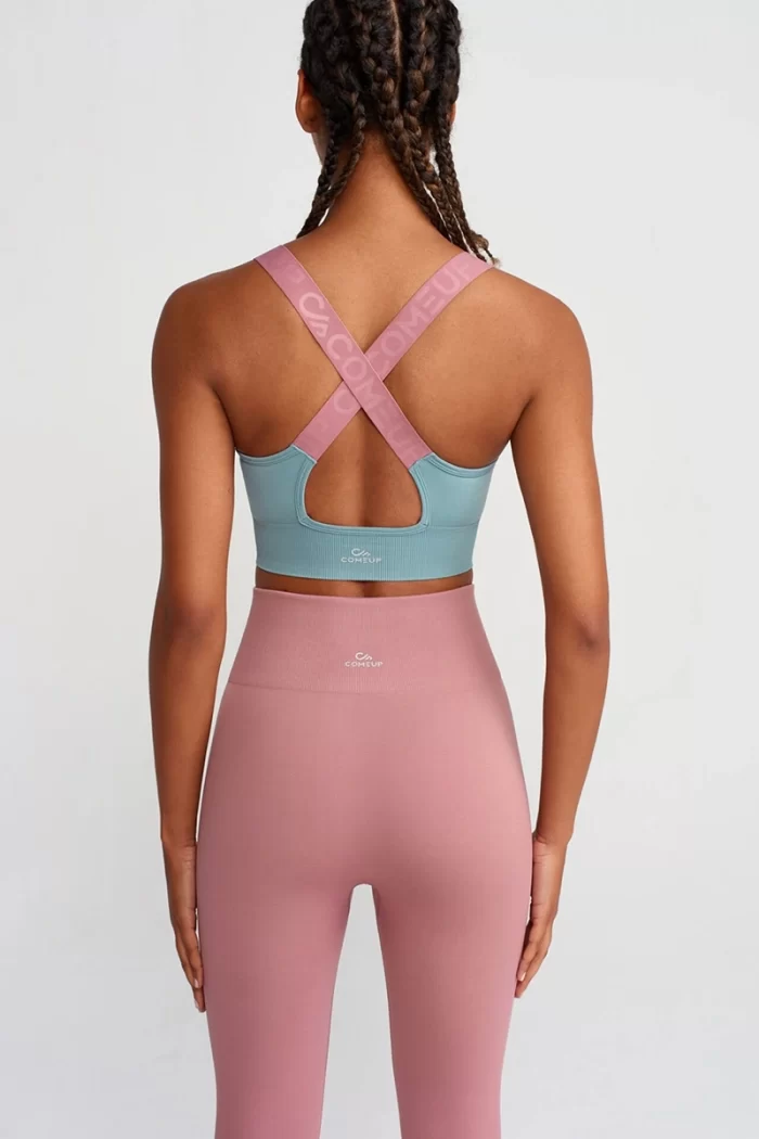 Colorful Strappy Sports Bra Blue Rose