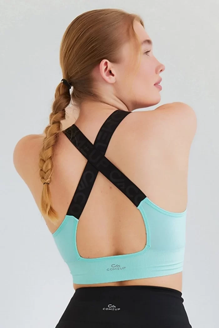 Colorful Strappy Sports Bra Mint Black