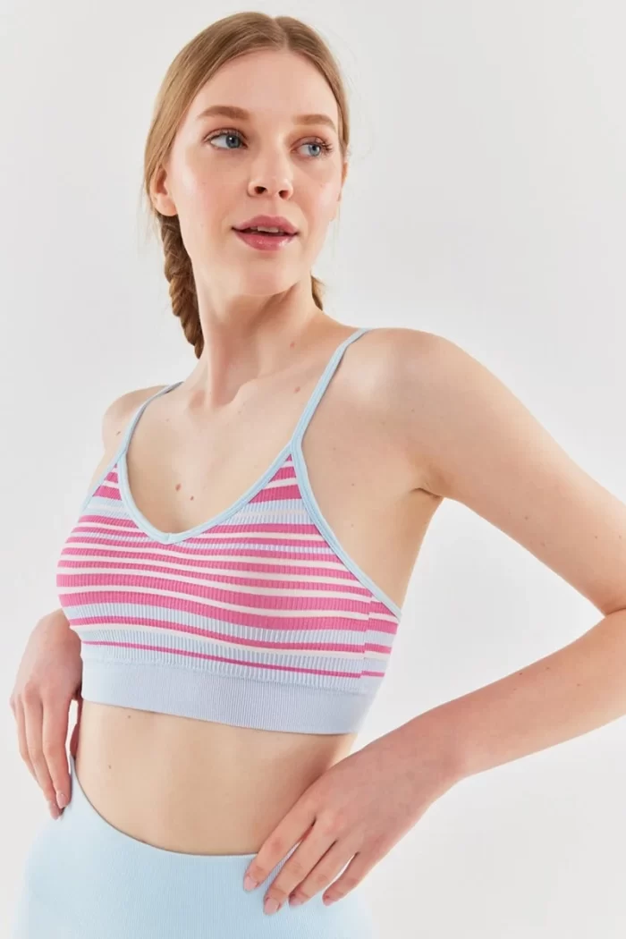 Come up Colorful Striped Sports Bra Light Blue Candy Pink sportmaze