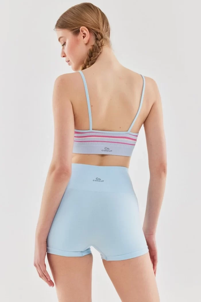 Colorful Striped Sports Bra Light Blue Candy Pink