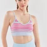 Colorful Striped Sports Bra Light Blue Candy Pink