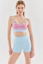 Come up Colorful Striped Sports Bra Light Blue Candy Pink sportmaze
