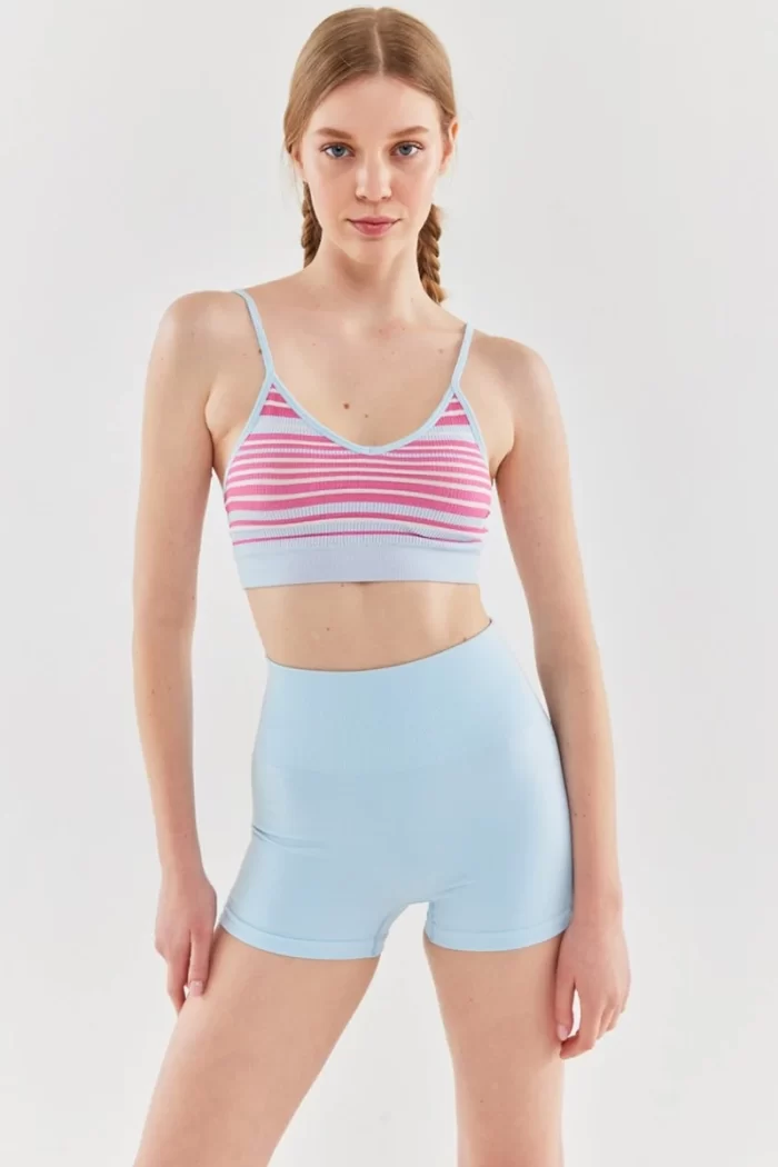 Come up Colorful Striped Sports Bra Light Blue Candy Pink sportmaze