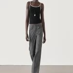 Strappy cotton top with contrast trim black