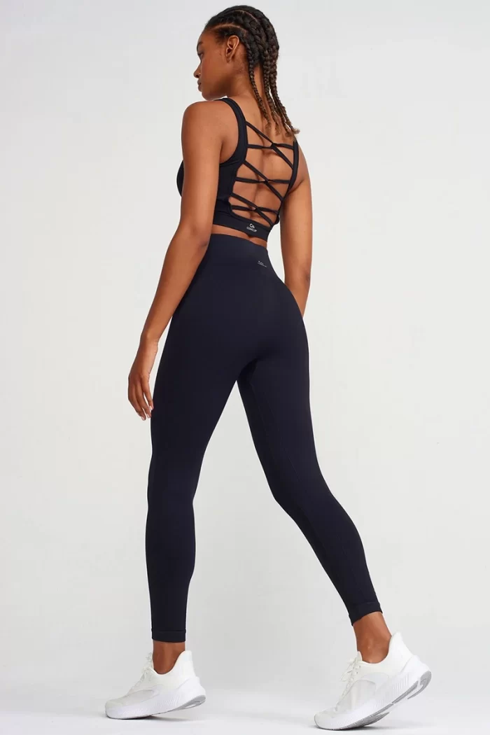 Herringbone Patterned Slimming Leggings Black