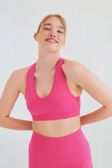 Cross Thick Strap Sports Bra Pink