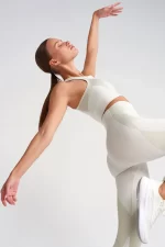 Thin Ribbed Graphic Detailed Leggings Beige Green