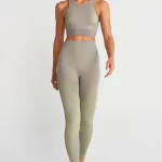 Fine Ribbed Graphic Detailed Leggings Mahlep Powder Green