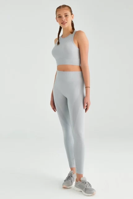 Mesh Detailed Sports Tights Gray