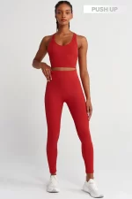 Jacquard Compression Push Up Leggings Red