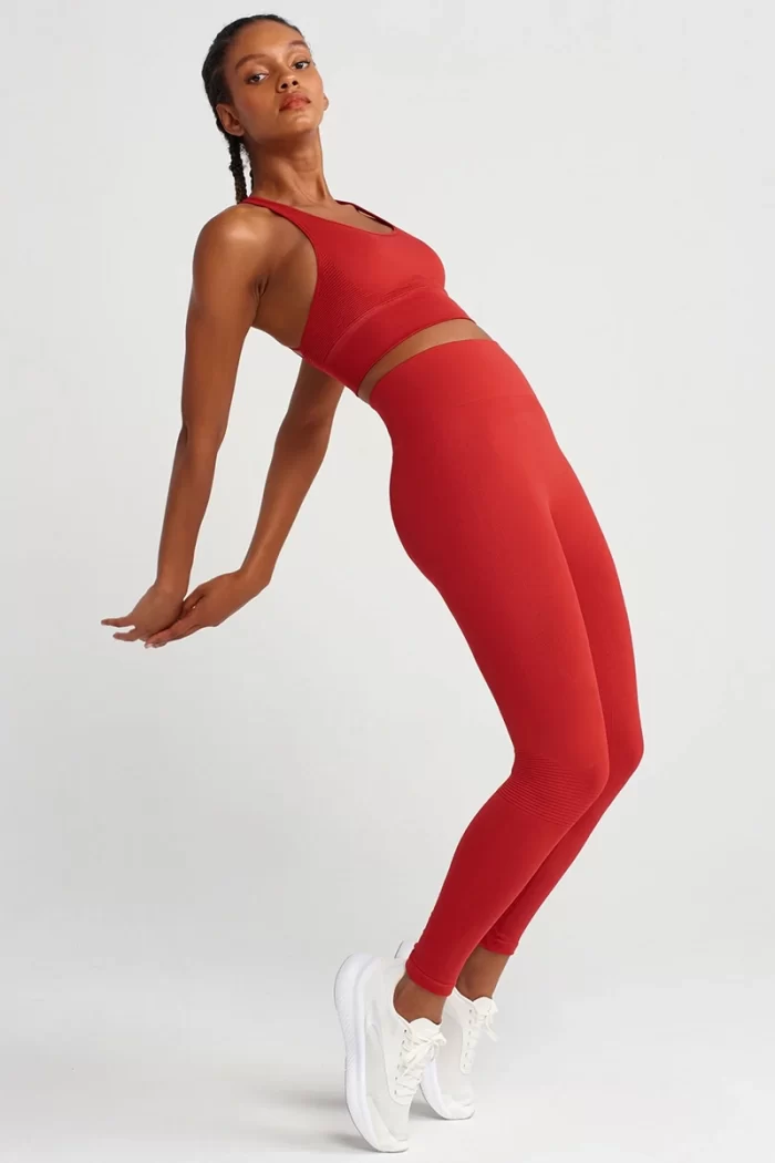 Jacquard Compression Push Up Leggings Red