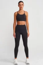 Knitted Detailed Graphic Patterned Sports Tights Ash Black