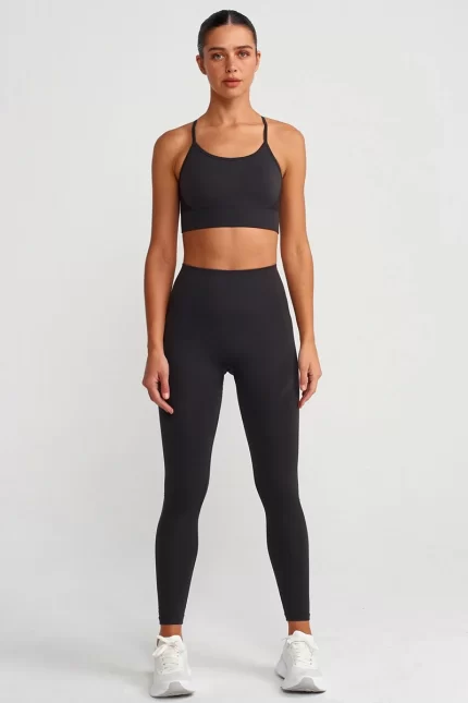 Knitted Detailed Graphic Patterned Sports Tights Ash Black