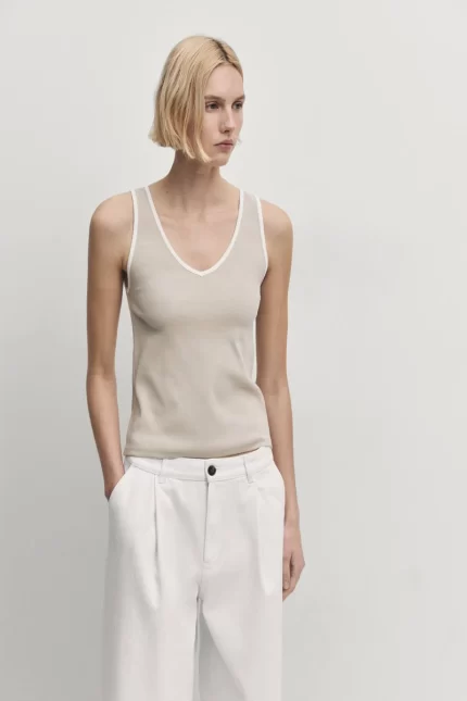 Massimo Dutti Contrast V-neck Top