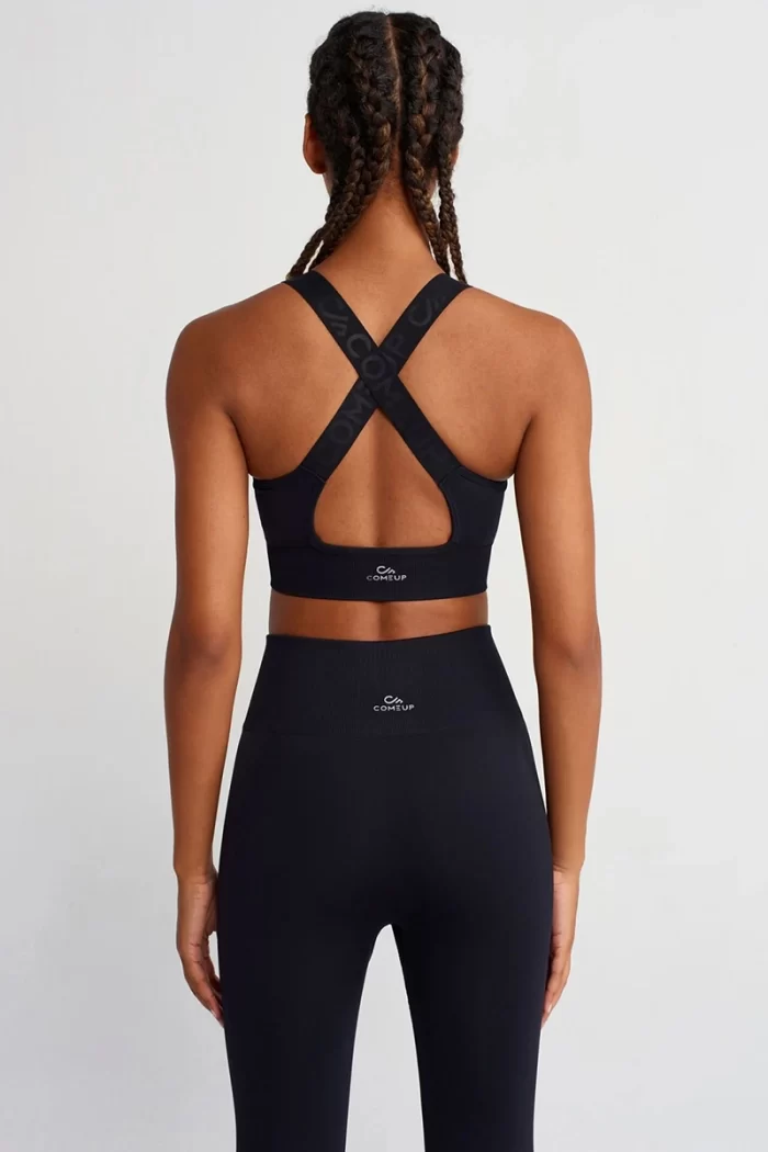 Colorful Strappy Sports Bra Black