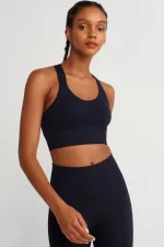Colorful Strappy Sports Bra Black