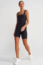 Back Windowed Slimming Shorts Overalls Ash Black