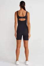 Back Windowed Slimming Shorts Overalls Ash Black
