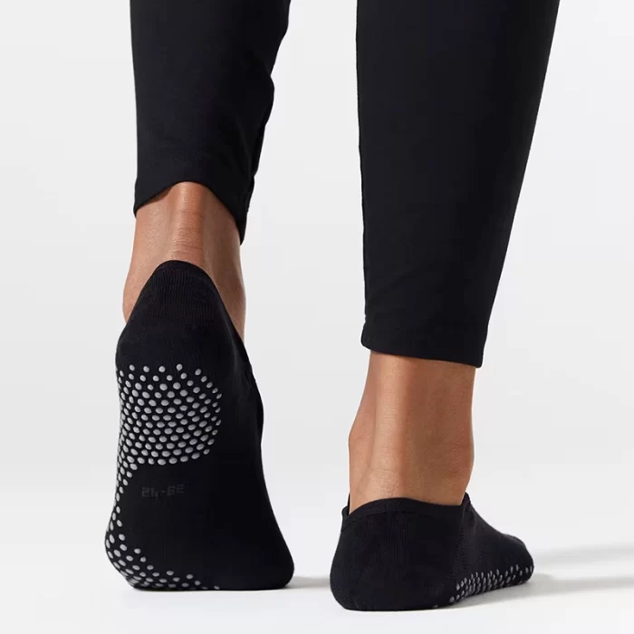 Women's Fitness Cotton Non-Slip Ballerina Socks - 500 Black