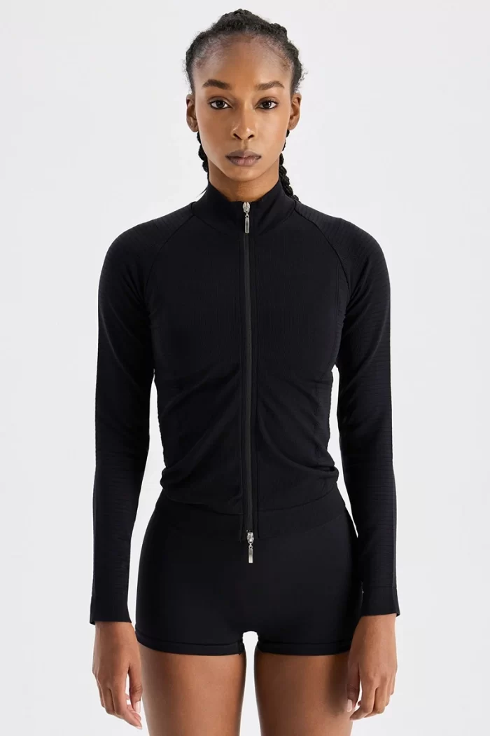 Seamless Zippered Sports Jacket Black