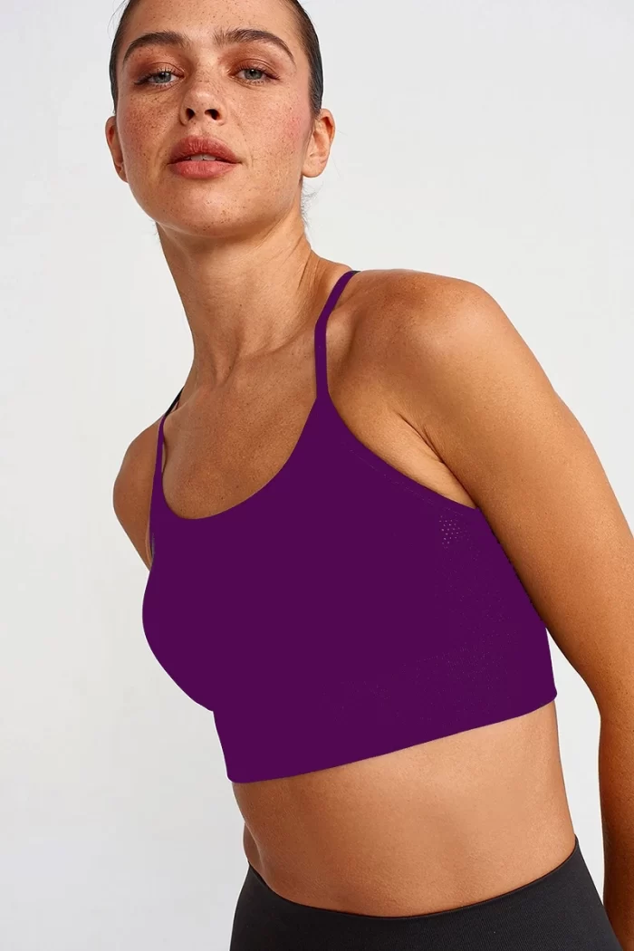 Come up Strappy Mesh Detailed Sports Bra Purple sportmaze