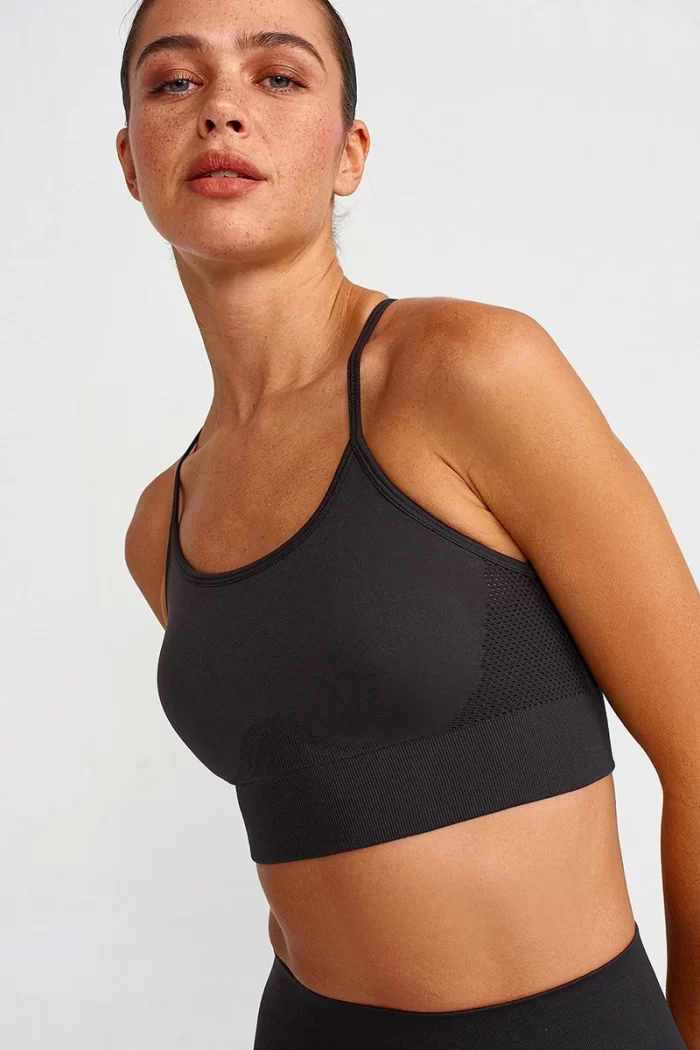 Come up Strappy Mesh Detailed Sports Bra Black sportmaze