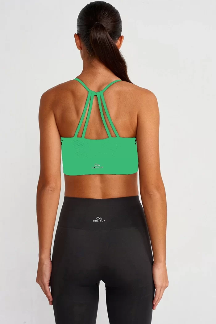 Come up Strappy Mesh Detailed Sports Bra Green sportmaze