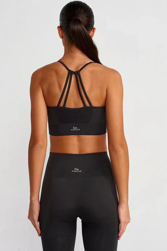 Come up Strappy Mesh Detailed Sports Bra Black sportmaze