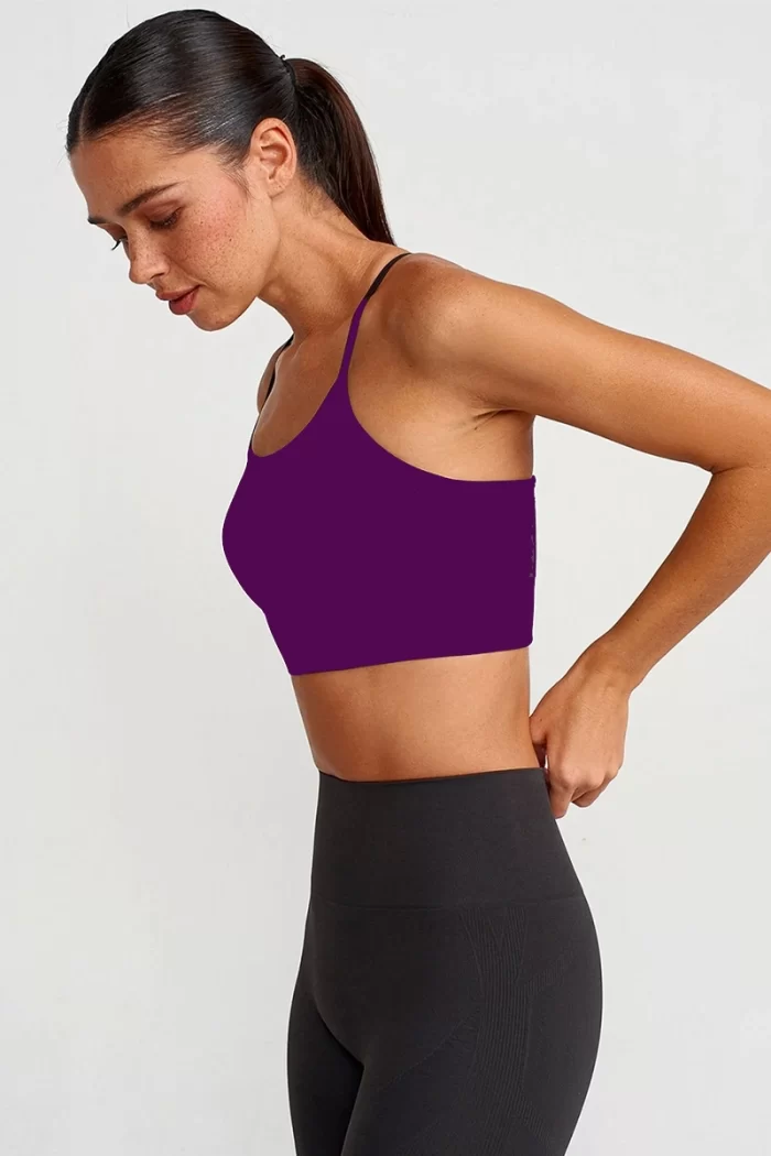 Come up Strappy Mesh Detailed Sports Bra Purple sportmaze