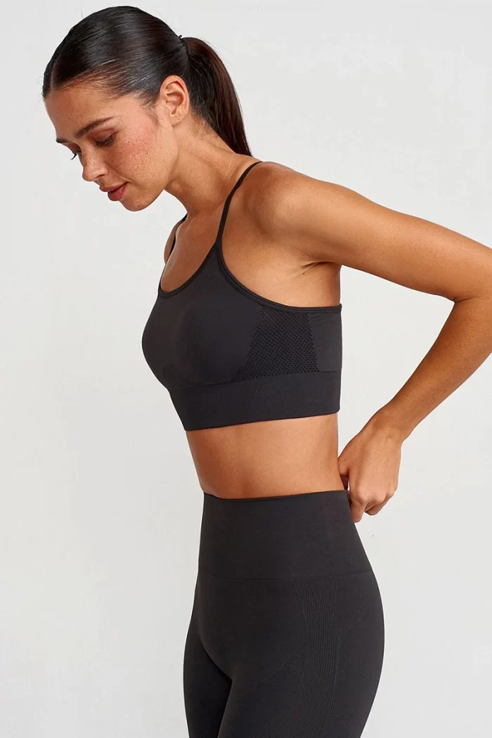 Come up Strappy Mesh Detailed Sports Bra Black sportmaze