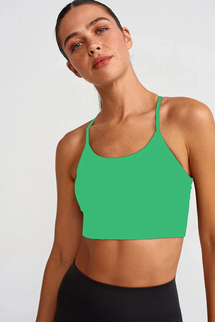 Come up Strappy Mesh Detailed Sports Bra Green sportmaze