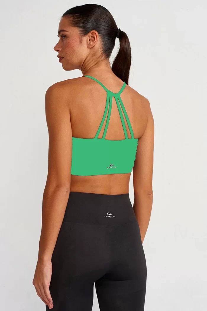 Come up Strappy Mesh Detailed Sports Bra Green sportmaze