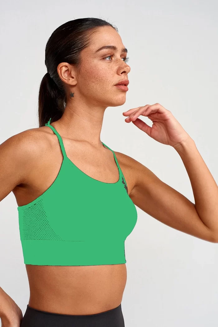 Come up Strappy Mesh Detailed Sports Bra Green sportmaze